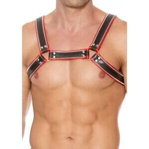 🦋B2G1🦋SHOTS-UOMO Genuine Leather Z Series D-Ring Bulldog Chest Harness Fetish